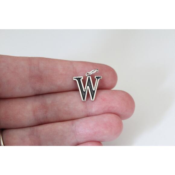 Sterling Silver Uppercase Oxidized W Initial Charm - Picture 1 of 9